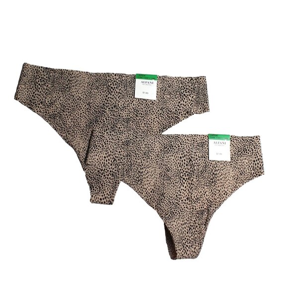 LOT 2 Alfani Underwear Panties Womens Medium No Show Thong Tan Cheetah NEW - Picture 1 of 2